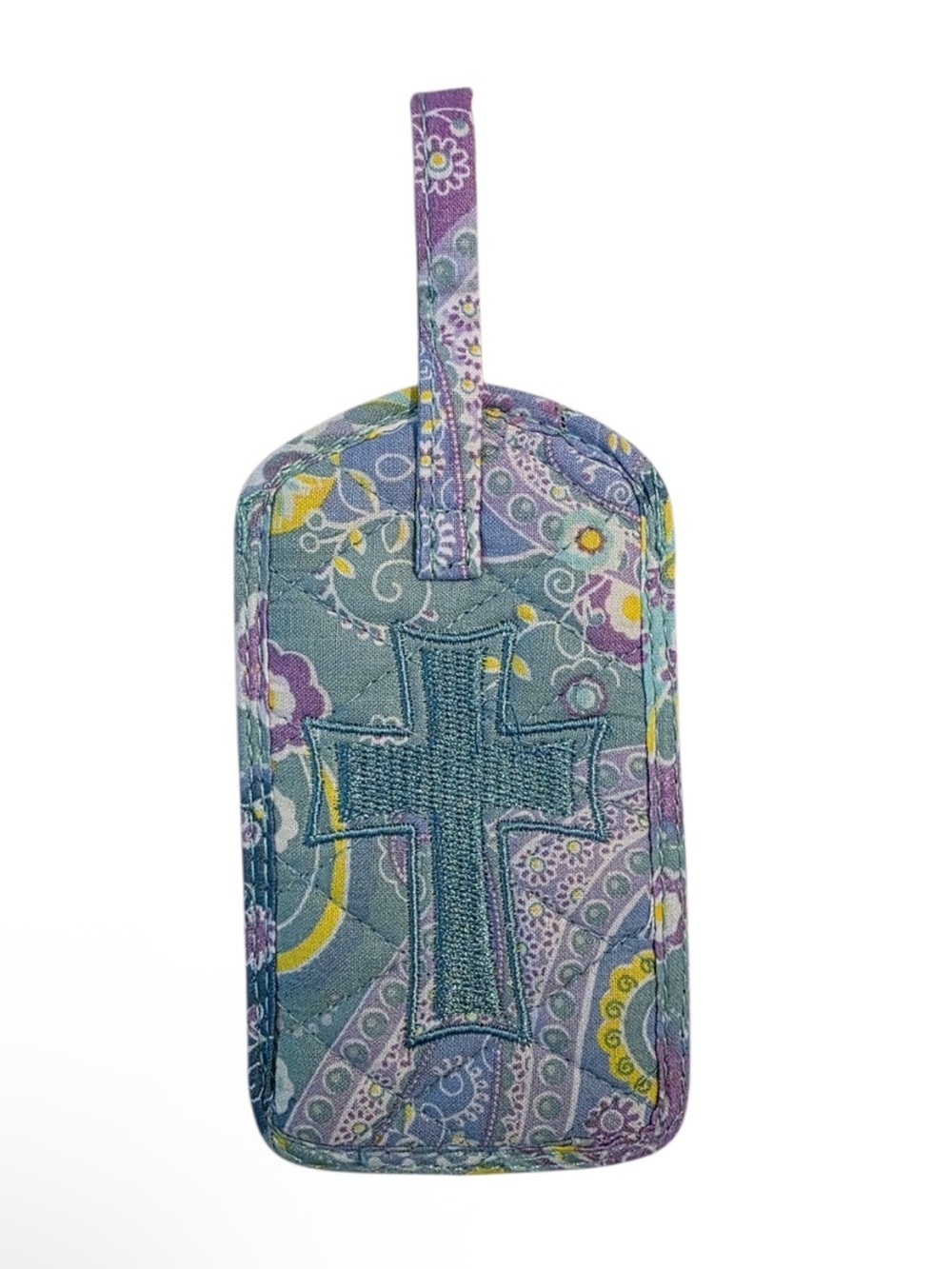 Quilted Paisley Cross Luggage Tag – Blue/Purple